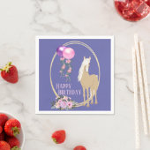 馬とかわいらし花ピンクペリウィンクル誕生日 スタンダードカクテルナプキン (インサイチュ)