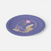 馬とかわいらし花ピンクペリウィンクル誕生日 ペーパープレート (アングル)