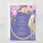 馬とかわいらし花ピンクペリウィンクル誕生日 招待状 (裏面)