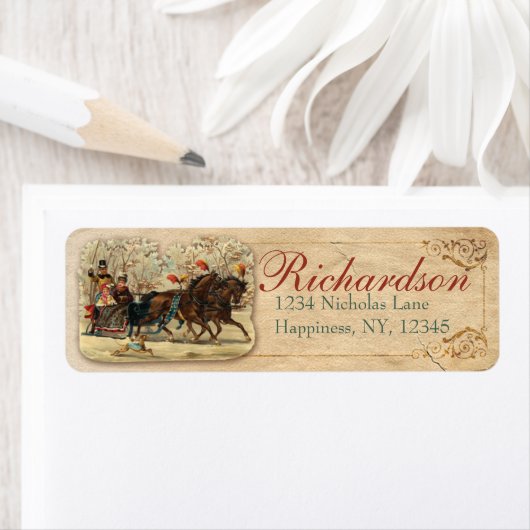 馬とそりのアンティークビクトリアンクリスマス ラベル (インサイチュ)