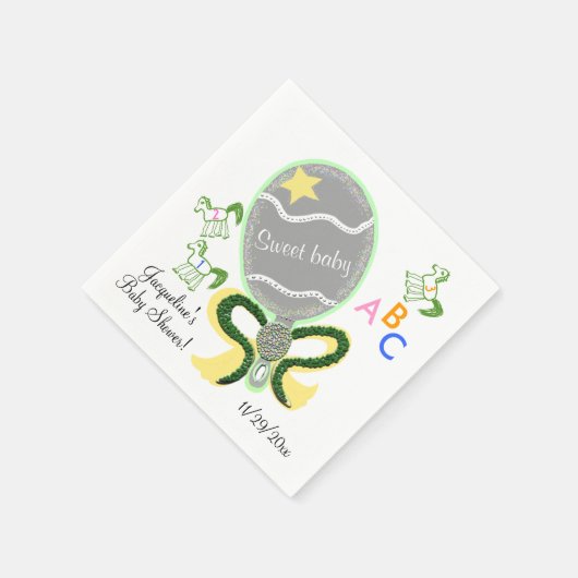 馬とイエローグリーンのベビーラトル ベビーシャワー スタンダードカクテルナプキン (角)