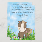 馬とイースターエッグ赤ちゃんシャワー招待状～ニュートラル 招待状 (正面/裏面)