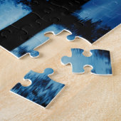 馬とオークの木が咲く美しい青い夜空 ジグソーパズル (側面)