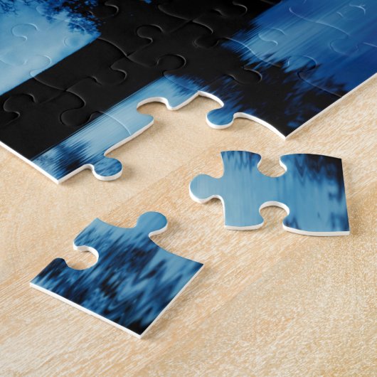 馬とオークの木が咲く美しい青い夜空 ジグソーパズル (側面)