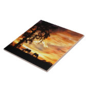 馬とオークの木で南西の夕日 タイル (側面)