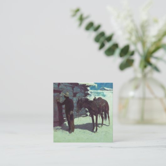 馬とカウボーイの冬の雪 エンクロージャーカード (スタンド正面)