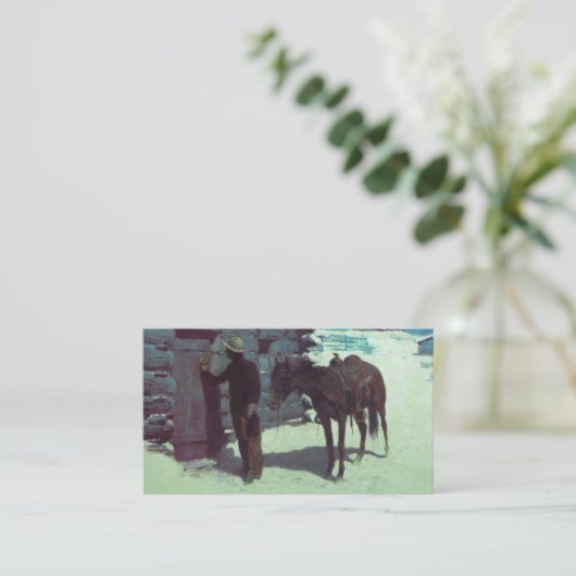 馬とカウボーイの冬の雪 エンクロージャーカード (スタンド正面)