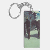 馬とカウボーイの冬の雪 キーホルダー (正面左)
