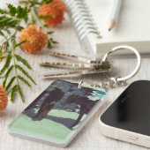 馬とカウボーイの冬の雪 キーホルダー (正面右)