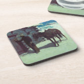 馬とカウボーイの冬の雪 コースター (左側)