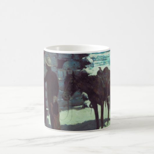 馬とカウボーイの冬の雪 コーヒーマグカップ (中央)