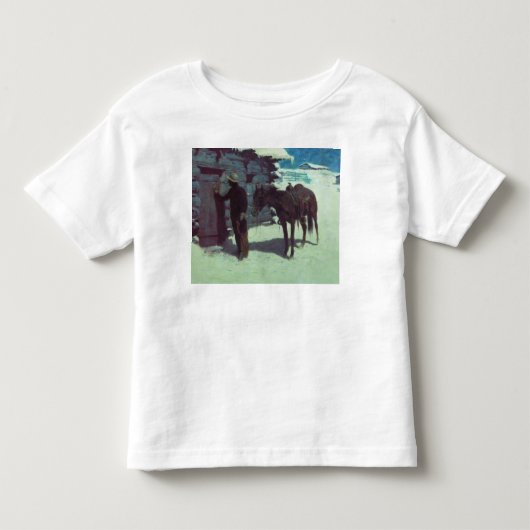 馬とカウボーイの冬の雪 トドラーTシャツ (正面)