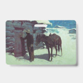 馬とカウボーイの冬の雪 バッジ (裏面)