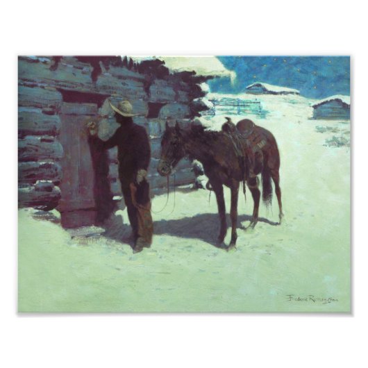 馬とカウボーイの冬の雪 フォトプリント (正面)