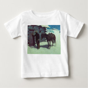 馬とカウボーイの冬の雪 ベビーTシャツ
