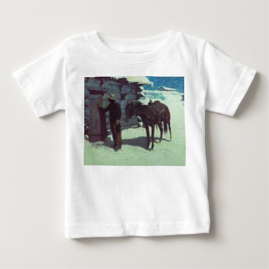馬とカウボーイの冬の雪 ベビーTシャツ (正面)