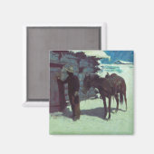 馬とカウボーイの冬の雪 マグネット (正面/裏面)