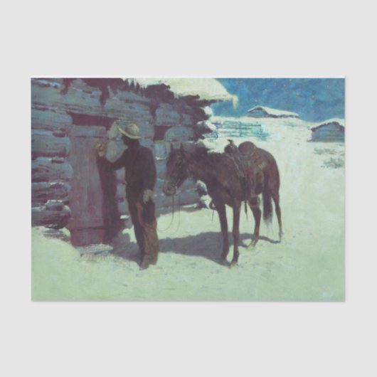 馬とカウボーイの冬の雪 薄葉紙 (正面)
