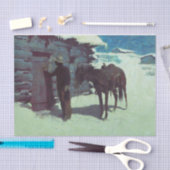 馬とカウボーイの冬の雪 薄葉紙 (クラフト)