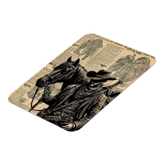 馬とカウボーイイラストレーション西洋美術 マグネット (左側)