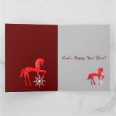 馬とカスタムテキストのあるクリスマスの風景 カード (内部)