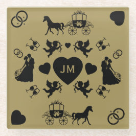馬とカートのロマン結婚ティック ガラスコースター