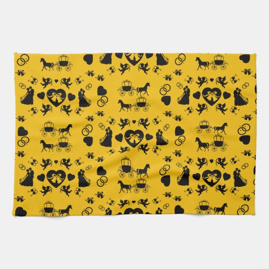 馬とカートのロマン結婚ティック キッチンタオル (横)