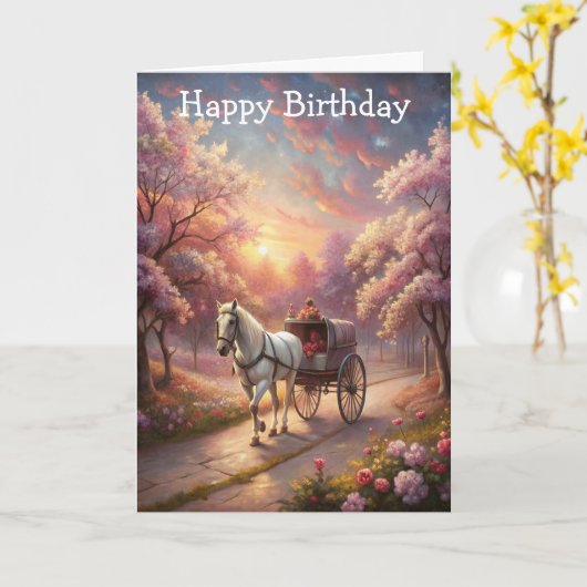 馬とカート カード (黄色い花)