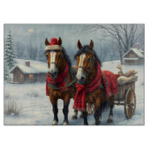 馬とキャビンのある冬の風景 カッティングボード (正面)