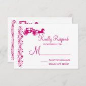 馬とキャリッジのホットピンクの結婚式RSVPカード 出欠カード (正面/裏面)