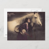 馬とギターを持つロマンチックな女の子 ポストカード (正面/裏面)