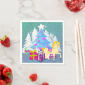 馬とギフト付きクリスマスツリーフェイクグリッター スタンダードカクテルナプキン (インサイチュ)