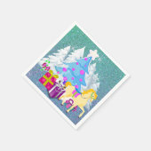 馬とギフト付きクリスマスツリーフェイクグリッター スタンダードカクテルナプキン (角)