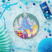 馬とギフト付きクリスマスツリーフェイクグリッター ペーパープレート (パーティー)