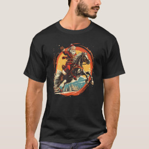 馬とクリスマスの幸せなライディングサンタクロース Tシャツ
