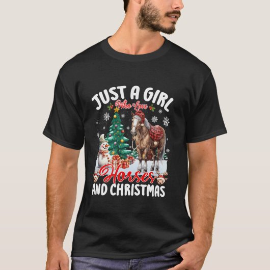 馬とクリスマスサンタホルを愛しているだけの女の子 Tシャツ (正面)