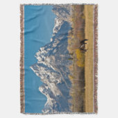 馬とグランドテトンムースヘッドランチ スローブランケット (正面縦)