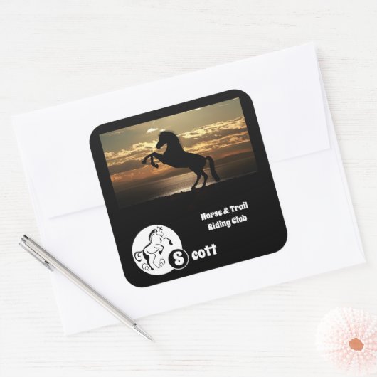 馬とゴルフクラブのモノグラム写真名 スクエアシール (封筒)