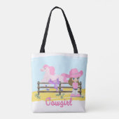 馬とサドルトートバッグを備えたリトル女性のカーボーイ トートバッグ (裏面)