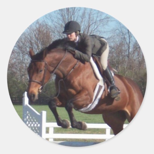 馬とジャンプするステッカーを表示 ラウンドシール (正面)
