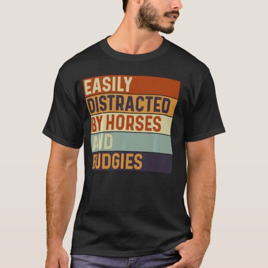 馬とセキセイインコに気を取られやすい 馬好き Tシャツ (正面)