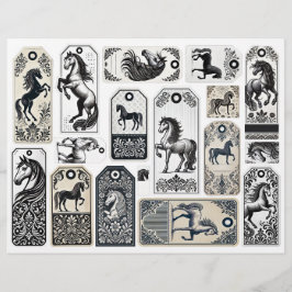 馬とダマスクデザインジャンクジャーナルラベル