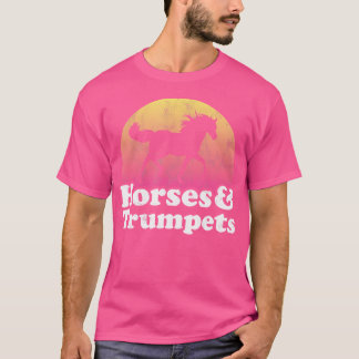 馬とトランペットの女性または女の子の馬トランペット Tシャツ