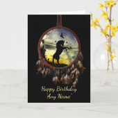 馬とドリームキャッチャー名前をカスタムする誕生日 カード (黄色い花)