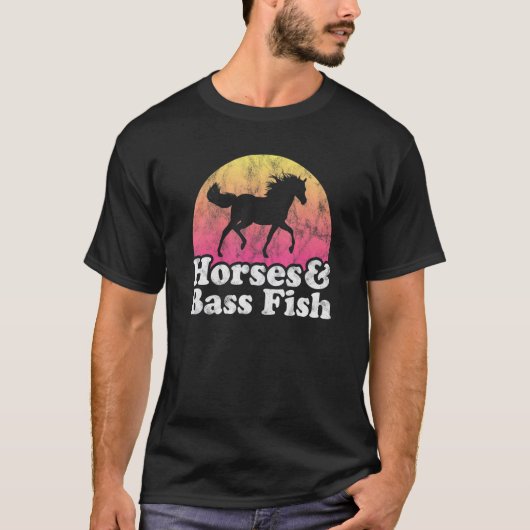 馬とバスフィッシュの女性または女の子の馬の釣り Tシャツ (正面)
