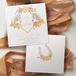 馬とバラの水の色のアートスクエア結婚ーズ 招待状