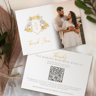 馬とバラモノグラム結婚の写真QRコード サンキューカード