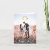 馬とバラ黄色の灰色のモノグラム結婚の写真 サンキューカード (正面)