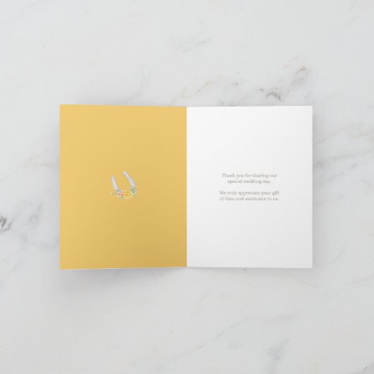 馬とバラ黄色の灰色のモノグラム結婚の写真 サンキューカード (内部)