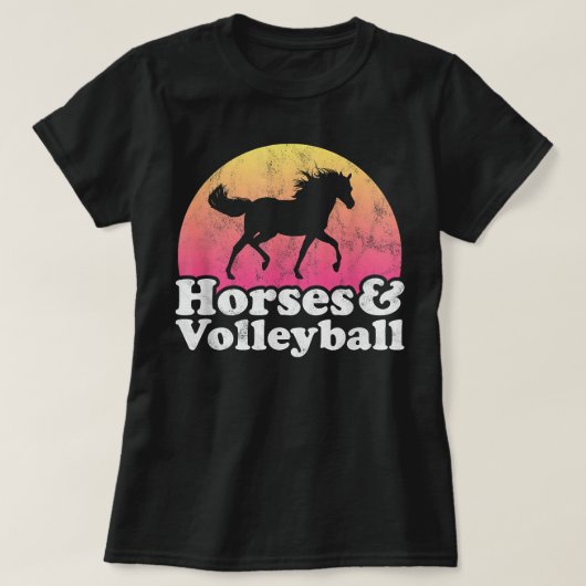 馬とバレーボール 女性または女の子の馬 Tシャツ (デザイン正面)